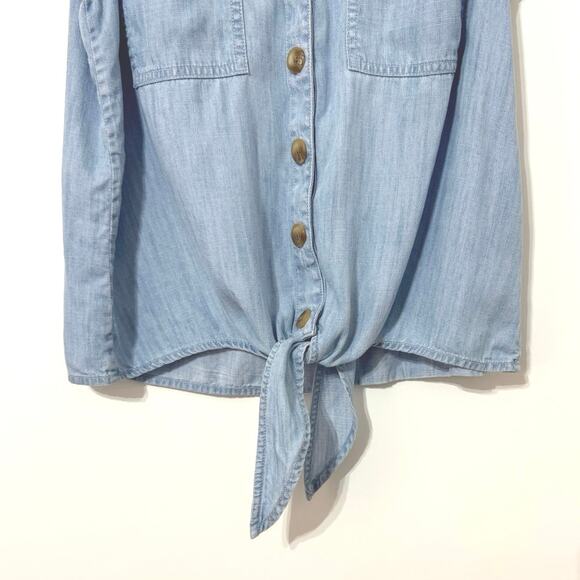 Natural Reflections Tie-Front Stripe Sleeveless Top Blue Denim-Look Size Medium - Picture 8 of 12